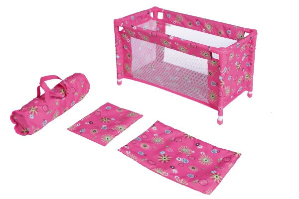 Postieľka pre bábiky kov/látka v taške rozkladací rozmer 53x32x32cm v sáčku