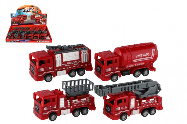Auto hasiči plast 11cm na spätné natiahnutie 4 druhy
