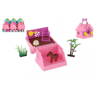 Domček so zvieratkom / Pokladnička s kľúčikom s doplnkami 2v1 plast 9,5x10x8cm 2 farby 6ks v boxe