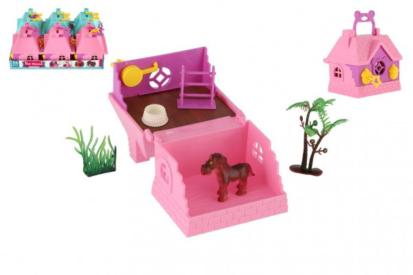Domček so zvieratkom / Pokladnička s kľúčikom s doplnkami 2v1 plast 9,5x10x8cm 2 farby 6ks v boxe
