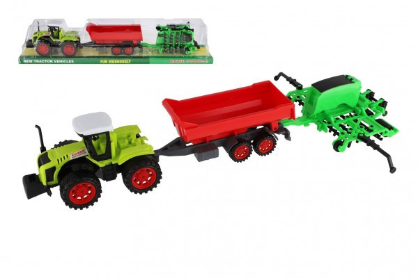 Traktor s vlekom s bránami plast 55cm na zotrvačník v blistri
