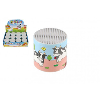 Plechovka zvuk kravy plast 6x6cm