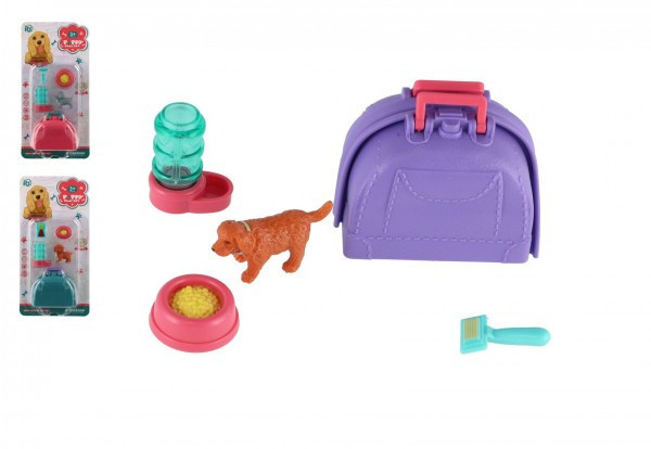 Maznáčik/pes s prenosným boxom plast 5cm s doplnkami 2 druhy na karte 12,5x25x5cm