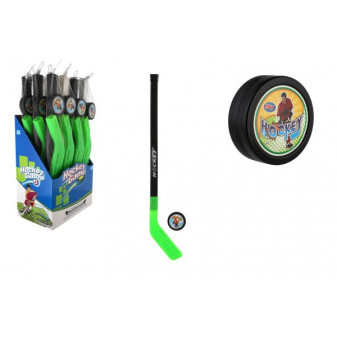 Hokejka s pukom plast 74cm 2 farby v sieťke
