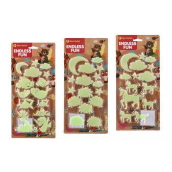 Zvieratká nalepovacie na stenu / strop plast svietiaci v tme plast 3 druhy na karte 15x32, 5cm