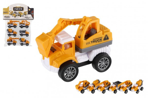 Auto stavebné mini 6ks plast 7-8cm na spätné natiahnutie v sáčku