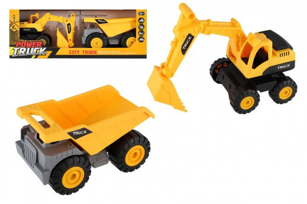Auto stavebné 2ks plast 18cm na voľný chod v krabici 39x14x11, 5cm