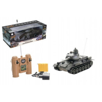 Tank RC plast 33cm T-34/85 na batérie + dobíjací pack 27MHz so zvukom a svetlom v krabici 40x15x19