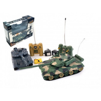 Tank RC 2ks 33cm+dobíjací pack tanková bitka so zvukom so svetlom v krabici 42x32x14cm