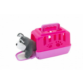 Zvieratko psík plyš v prenosnom boxe plast 15cm mix farieb
