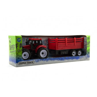 Traktor s prívesom plast 28cm 2 farby v krabičke