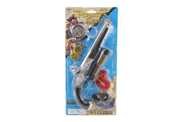Pirátská sada- Pistole+dalekohled s doplňky plast na kartě 20x43x6cm