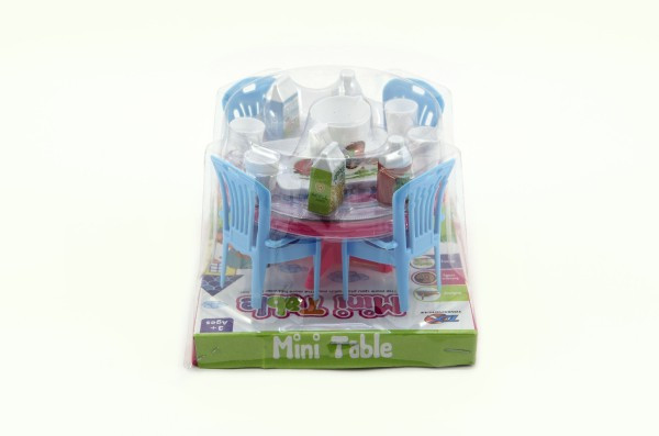 Stôl a stolička s doplnkami plast 12cm asst 3 farby v blistri