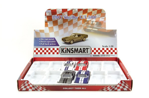 Auto Kinsmart Shelby GT-500 kov/plast 13cm na zpětné natažení 4 barvy 12ks v boxu