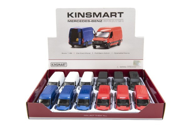 Auto/dodávka Kinsmart Mercedes-Benz Sprinter 1:48 kov/plast 13cm na spätné nat. 3 farby