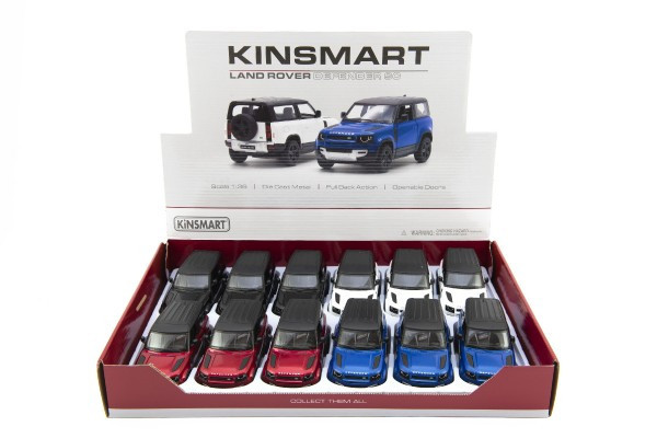 Auto Kinsmart Land Rover Defender 90 kov/plast 1:36 12,5cm na spätné natiahnutie 4 farby 12ks v box
