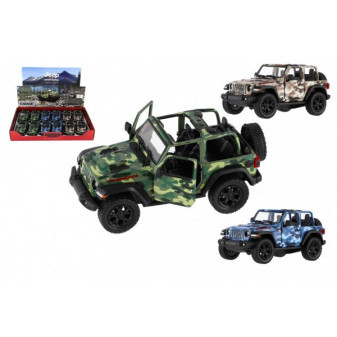 Auto Kinsmart Jeep Wrangler Camo Edition kov/plast 13cm 3 farby na spätné natiahnutie 12ks v boxe