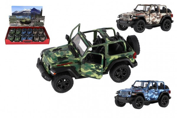Auto Kinsmart Jeep Wrangler Camo Edition kov/plast 13cm 3 farby na spätné natiahnutie