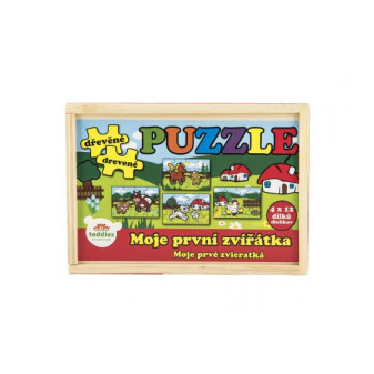 Puzzle drevené Moje prvé zvieratká 4x12 dielikov 20x14x3,5cm v drevenej krabičke 24m+ MPZ