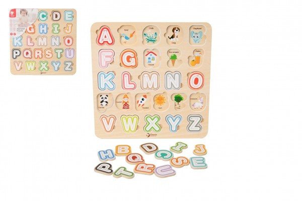Vkladačka/Puzzle doskové obrysové abeceda drevo 30x30cm vo fólii 24m+