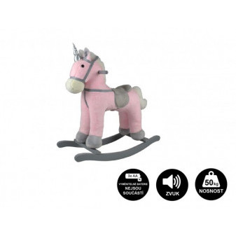 Kôň hojdací ružový jednorožec plyš na bat. 71cm so zvukom a pohybom nosnosť 50kg v krab. 62x56x1