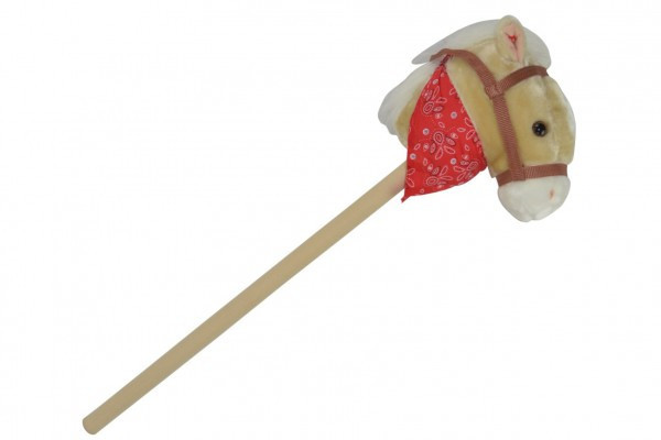 Kôň na tyči plyš 80cm na batérie so zvukom béžový v sáčku