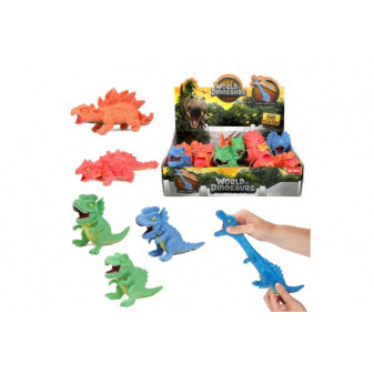 Dinosaurus antistresový sliz mačkací silikón 4x18cm mix druhov 12ks v boxe