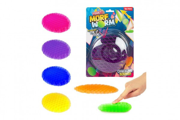Fidget worm meniaci tvar antistresový plast 13cm 6 farieb na karte