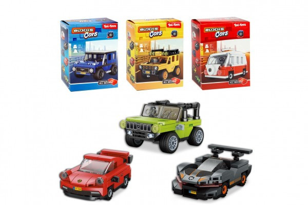 Stavebnica Blocks Cars - autá plast na spätné natiahnutie mix druhov v krabičke 10x13x6cm