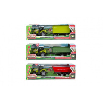 Traktor s vlekom plast 24cm na voľný chod na batérie so svetlom, zvukom 3 druhy v krabici 29x9cm
