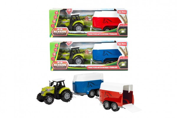 Traktor s prepravníkom na kone plast 24cm na voľný chod na batérie so svetlom, zvukom 2 farby v