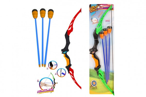 Luk 66cm + 3 šípy plast 2 farby na karte 18x68x3cm