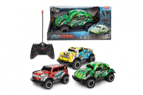 Auto RC terénny plast 16cm 27MHz na batérie svietiace 3 druhy v krabici 24x12,5x13cm