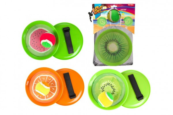 Lambáda/Catch ball hra s loptičkou na suchý zips ovocie 18cm 3 druhy v látkovom sáčku