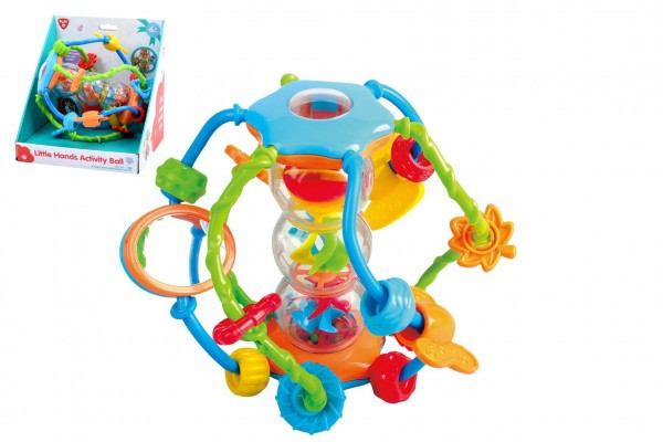 Hrkálka gule/loptička edukačný plast 15cm pre najmenších v krabici 18x19x17cm 6m+
