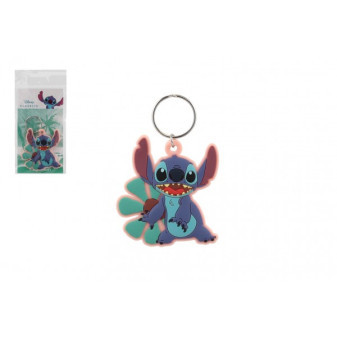Prívesok na kľúče / Kľúčenka Lilo & Stitch gumový 6cm s kvetinou v sáčku
