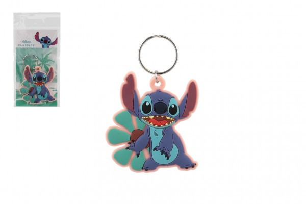 Prívesok na kľúče / Kľúčenka Lilo & Stitch gumový 6cm s kvetinou v sáčku
