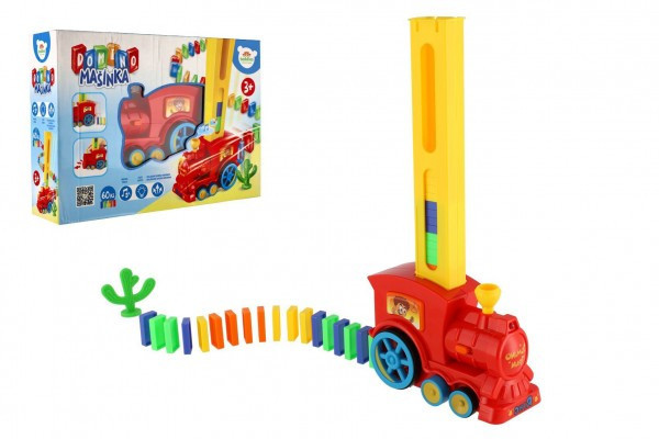 Lokomotíva/Vlak domino stavací plast 16cm na batérie so zvukom so svetlom v krabici 33x23,5x8cm