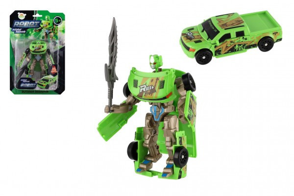 Transformer auto/robot plast 14cm zelený na karte 17x26x6cm