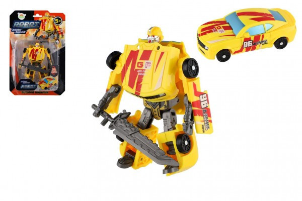 Transformer auto/robot plast 14cm žltý na karte 17x26x6cm