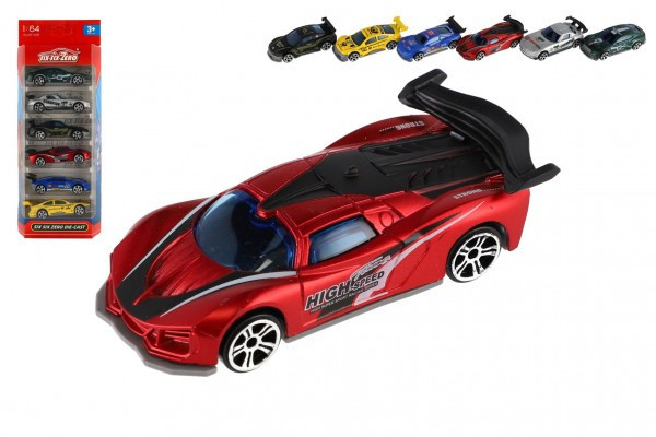 Auto závodné 6ks kov/plast 8cm na voľný chod v krabičke 10,5x27x4cm