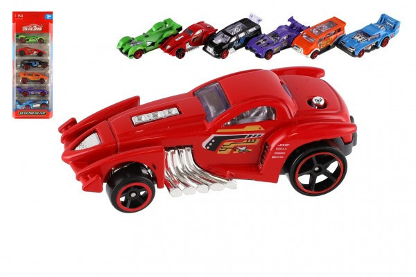 Auto závodné 6ks kov/plast 8cm na voľný chod v krabičke 10,5x27,5x4cm