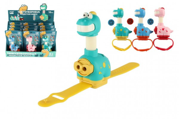 Projektor dinosaurus na ruku plast 11cm na batérie 3 farby na karte