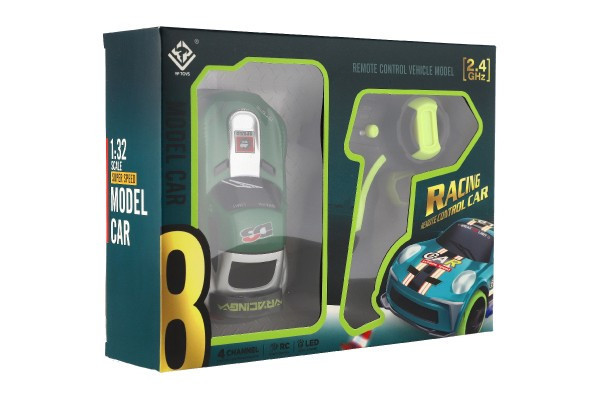 Auto RC závodné 2,4 GHz plast 12cm na batérie so svetlom zelené v krabici 23x17x5, 5cm