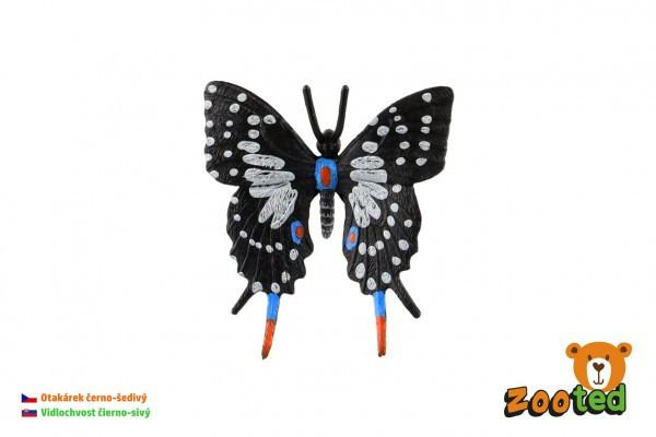 Motýľ tropický Papilio/vidlochvost čierno-šedivý zooted plast 6cm v sáčku