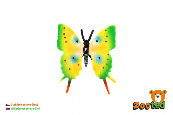 Motýľ tropický Papilio/vidlochvost zeleno-žltý zooted plast 5,5cm v sáčku