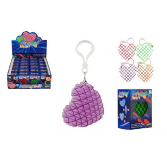 Prívesok fidget srdce meniaci tvar antistresový plast 6cm 4 farby v krabičke 6x6,5cm