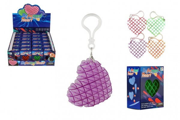 Prívesok fidget srdce meniaci tvar antistresový plast 6cm 4 farby v krabičke 6x6,5cm