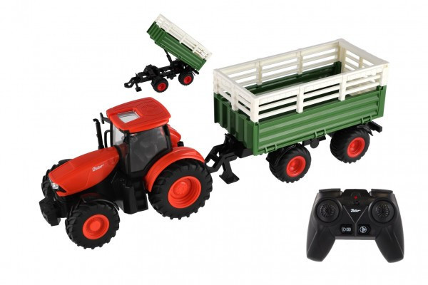 Traktor Zetor RC s vlekom plast 42cm 2,4GHz dobíjací pack + batéria so zvukom v krabici