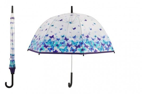 Dáždnik priehľadný s motýlikmi plast/kov 80cm v sáčku